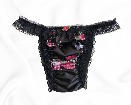 Black satin floral silky - floral,