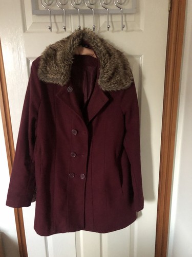 Ladies burgundy winter coat - winter,
