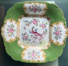 Antique Minton Green Cockatrice Square Cake Plate 25.75cm x 23.75cm #4863