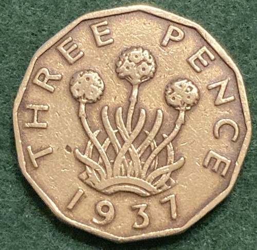 1937 three pence coin - pence, coin.