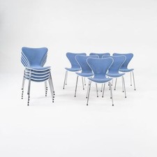 2005 Fritz Hansen Series 7 Stacking Dining Side Chairs w/ Blue Fabric 11x Avail