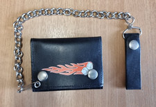 Soft leather wallet with Motorcycle Graphics Chrome Chain Metal Wallet