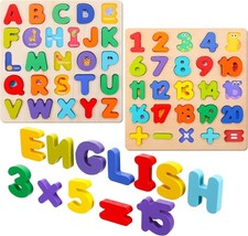 2 Pcs Wooden Alphabet Puzzle ABC Letters and Numbers Jigsaw Blocks Early Learni