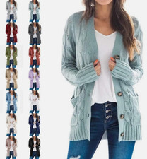 Women Long Sleeve Cardigan Sweater Ladies Work Warm Chunky Knitted Cozy Outwear