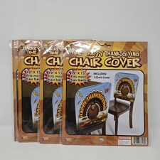 Set Of 4 Vinyl Kitchen Chair Covers (15"x19") HAPPY Thanksgiving Turkey New