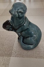 Poole Pottery Blue Glaze Otter Holding a Fish Figurine England 1970s-1980s VGC
