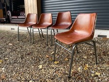 4 Vintage Industrial Tan Leather Danish Design Mid Century  Dining Chairs M4989