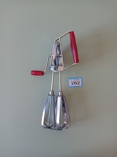 Vintage Rotary Whisk, Beater, Stainless Steel, Red Handles #262