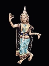 Vintage Jewellery Siam Dancer Sterling 925 Silver Enamelled Brooch Stunning Thai