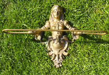 Victorian French Brass Wall Mounted Towel Rail Holder Female Figure.
