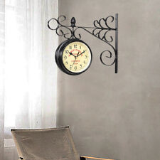 Large Retro Wall Clock Double Sided Paddington Station Hanging Bracket Outdoor