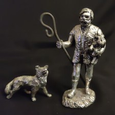 Pewter Figurine Shepherd W Lamb & Sheepdog 11cm (Larger Than English Miniatures)