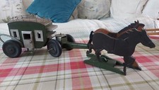 Vintage Handmade Wooden Stage  Horses & stagecoach
