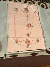 Vintage  Italian double sheet and 2 pillows embroidered, fine cotton- new in box
