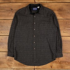 Vintage Pendleton Trail Shirt Button L USA Made 70s Elbow Patch Mens Grey
