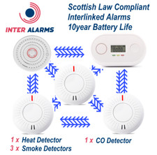 Wireless Interlinked Heat & Smoke Alarm Kit - 1xHeat, 3xSmoke, 1xCO Scottish Law