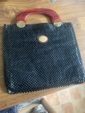 VINTAGE WHITING DAVIS METAL MESH LADIES BAG  Black With Two Lucite Handles