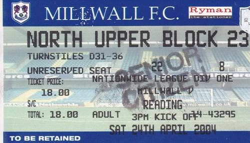 Millwall reading ticket - millwall,
