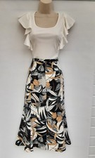 KICKFLARE SKIRT,FLORAL,COTTON/LINEN,GERRY WEBER,60S,70S,80S,RETRO LOOK,SIZE 12
