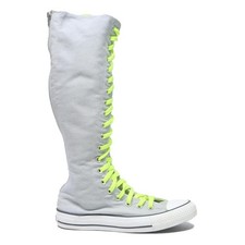 CONVERSE Womens Knee High Lace-Up Boots White & Neon Canvas UK 5 Tall Fashion