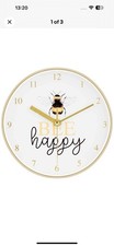 Bumble Bee Small Round Wall Clock 20cm Polished Yellow Gold Effect Be Happy 