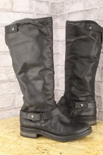 BLACK LEATHER TALL PULL ON BOOTS SIZE 7.5 / 41 BY DUNE USED CON