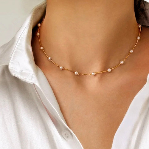 Ladies gold pearl choker - ladies,