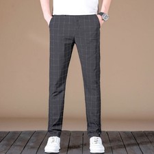 Elegant Gray Slim Fit Plaid