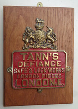 Vintage TANN`S DEFIANCE, LONDON FIELDS, E  Brass Safe & Lock Works plaque / sign