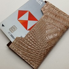 Genuine Suede Leather, Alligator Single Pocket, Modern Minimal Card Holder