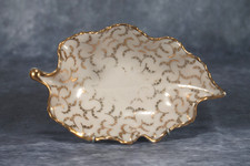 Vintage French Porcelain Fabrique Royale Limoges Gold Leaf Bon Bon Candy Dish