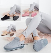 LADIES WOMENS FLAT WARM WINTER ANKLE SOFT OUTDOOR FLUFFY FUR LINED SLIPPERS SIZE