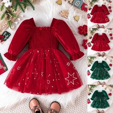 Kids Toddler Baby Girl Christmas Velvet Dress Xmas Lace Princess Mesh Clothes