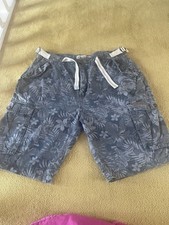 Tokyo Tigers Men’s Cargo Cotton Canvas Blue Floral Shorts Adjustable Waist 32