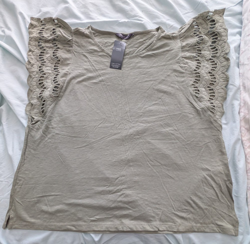 Ladies khaki top with lacy - khaki,