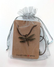 DRAGONFLY PENDANT NECKLACE - BRONZE OR BLACK - GREAT GIFT - FREE UK POSTAGE