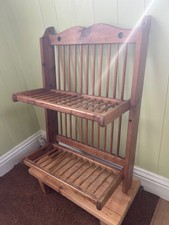 Vintage wooden folding wall hung plate rack kitchen