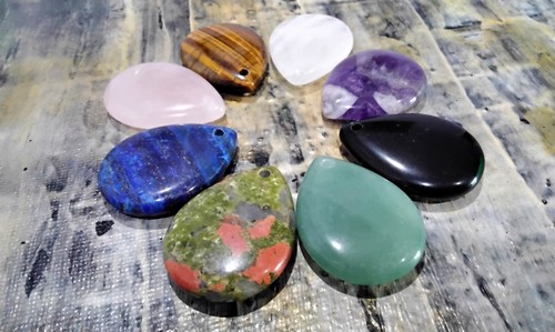 Mixed stone teardrop pendants - stone,