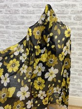 Chiffon sheer retro wrap scarf black with yellow floral accent oblong  S193