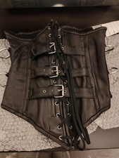 BNWT Real Leather Corset Size 8 - 10 Black Lace Up Corset Metal Rings