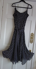18 Black/white Bm collection Spotted Strap Dress, Waterfall Hem, V G C