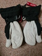 Hestra Heli Kids 3 Finger Mitten Size 5 Army Leather White Black Finland Lapland