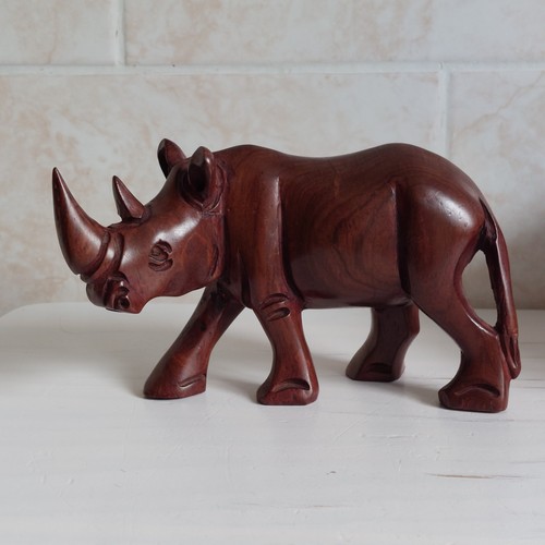 Hand carved rhino - carved, figurine