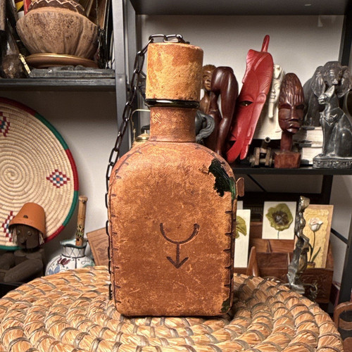Vintage leather covered - covered, glass