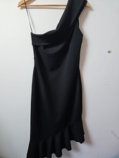 Jessica Wright Gracen One Shoulder Black Midi Ruffle Dress 14