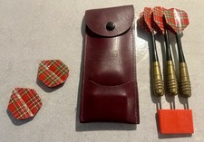Vintage Brass Darts Set Tartan Flights Carry Case DIMEX Darts Ex Condition