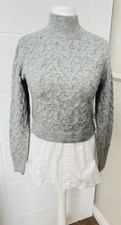 Women’s New Look Mock Shirt Grey Cable Knit Jumper Size 8 Very Good Condition