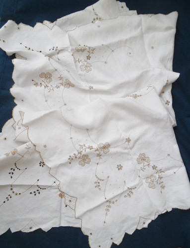 Vintage white linen - , tablecloth