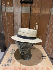 Henbrandt Ltd Straw Boater Hat Black Band Lightweight Summer Boating School