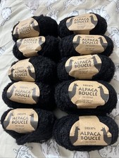 10x50g Balls of Drops Alpaca Boucle Yarn In Black Wool and Alpaca Yarn